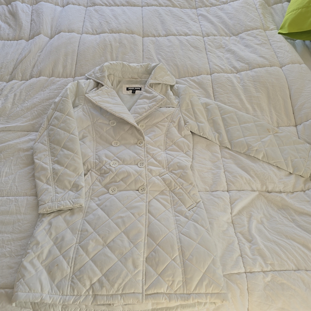 White Quilted Double-Breasted Coat